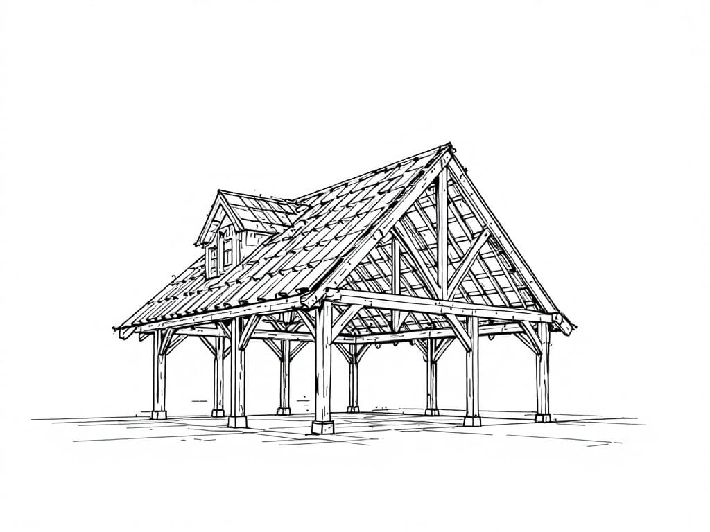 Croquis d'une réalisation de charpente à Grenade
