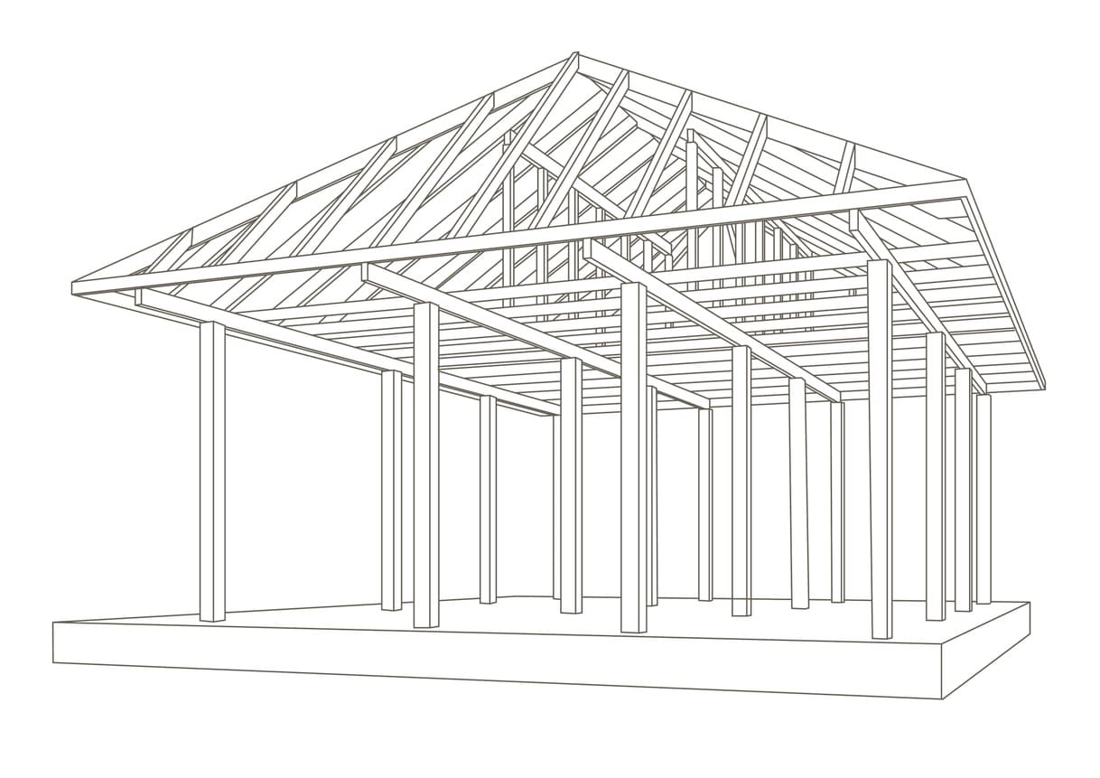 Croquis d'une réalisation de charpente à Balma